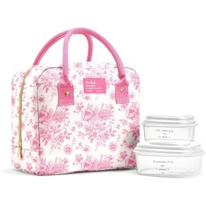 imageFit ampamp Fresh Bloomington Lunch Bag for Women  Insulated Large Lunch Box for Work with Containers LeakResistant StainResistant Zipper Closure Tiny Pink HeartsPink Floral Toile