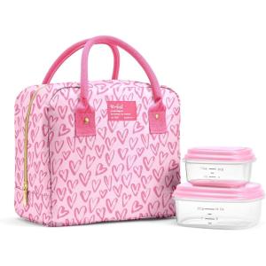 imageFit ampamp Fresh Bloomington Lunch Bag for Women  Insulated Large Lunch Box for Work with Containers LeakResistant StainResistant Zipper Closure Tiny Pink HeartsPink Doodle Hearts