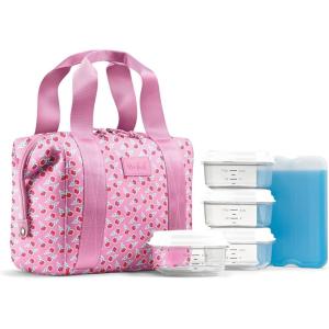 imageFit ampamp Fresh Neoprene Lunch Bag For Women Insulated Womens Lunch Bag For Work Tear ampamp Stain Resistant Large Lunch Box For Women With Containers and Ice Machine Washable Remi Bag Ivory StripeSweet Pink Block