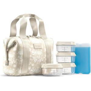 imageFit ampamp Fresh Neoprene Lunch Bag For Women Insulated Womens Lunch Bag For Work Tear ampamp Stain Resistant Large Lunch Box For Women With Containers and Ice Machine Washable Remi Bag Ivory StripeTan Floral