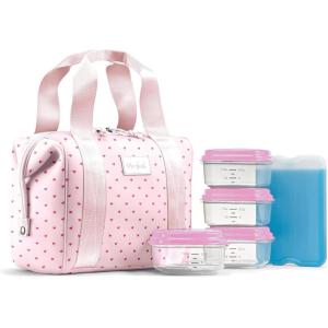 imageFit ampamp Fresh Neoprene Lunch Bag For Women Insulated Womens Lunch Bag For Work Tear ampamp Stain Resistant Large Lunch Box For Women With Containers and Ice Machine Washable Remi Bag Ivory StripeTiny Hearts