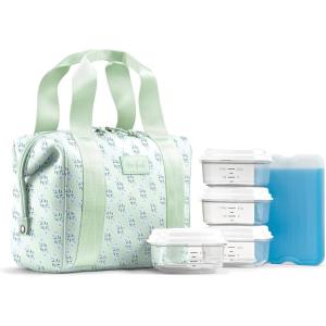 imageFit ampamp Fresh Neoprene Lunch Bag For Women Insulated Womens Lunch Bag For Work Tear ampamp Stain Resistant Large Lunch Box For Women With Containers and Ice Machine Washable Remi Bag Ivory StripeSage Flower Block