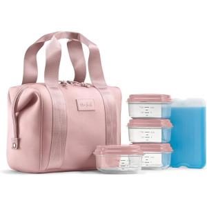 imageFit ampamp Fresh Neoprene Lunch Bag For Women Insulated Womens Lunch Bag For Work Tear ampamp Stain Resistant Large Lunch Box For Women With Containers and Ice Machine Washable Remi Bag Ivory StripeMauve