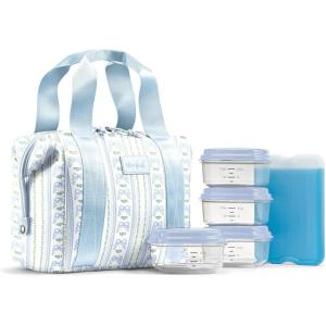 imageFit ampamp Fresh Neoprene Lunch Bag For Women Insulated Womens Lunch Bag For Work Tear ampamp Stain Resistant Large Lunch Box For Women With Containers and Ice Machine Washable Remi Bag Ivory StripeBlue Wallpaper Bows