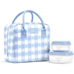imageFit amp Fresh Bloomington Lunch Bag for Women  Insulated Large Lunch Box for Work with Containers LeakResistant StainResistant Zipper Closure Pink Dainty BowsCornflower Blue Picnic