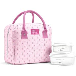 imageFit amp Fresh Bloomington Lunch Bag for Women  Insulated Large Lunch Box for Work with Containers LeakResistant StainResistant Zipper Closure Pink Dainty BowsPink Tiny Flowers