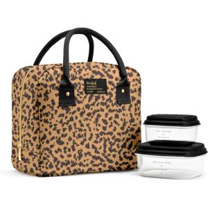 imageFit amp Fresh Bloomington Lunch Bag for Women  Insulated Large Lunch Box for Work with Containers LeakResistant StainResistant Zipper Closure Pink Dainty BowsCheetah Spots