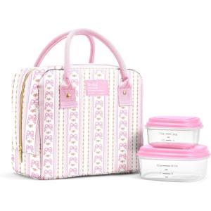 imageFit amp Fresh Bloomington Lunch Bag for Women  Insulated Large Lunch Box for Work with Containers LeakResistant StainResistant Zipper Closure Pink Dainty BowsPink Wallpaper Bows