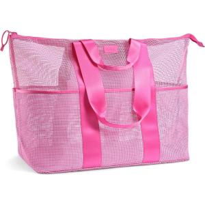 imageFit amp Fresh The Shore Thing Marine Grade Mesh Beach Bag with Pockets  Waterproof Sandproof Tote Bag Lightweight Foldable Tote Bag XL Travel Bag Beach Vacation Essentials Flamingo Pink