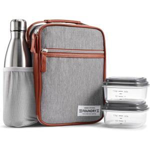 imageFit amp Fresh Foundry Thayer Insulated Lunch Bag with 2 Food Containers Reusable Lunch Box Mini Cooler Bag Perfect for Work College PicnicsGray