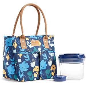 imageFit amp Fresh Insulated Lunch Box For Women Leakproof amp StainResistant With Container Zipper Two Exterior Pockets  Summerton Lunch Bag Silo NavyBotantical Silo Navy