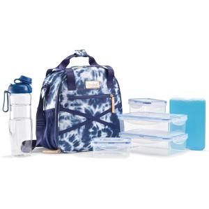 imageFit amp Fresh Kate Insulated Lunch Bag with Side Pouch amp Carry Handles Complete Lunch Kit Includes Matching Tumbler 4 Containers amp Ice Pack Colorful LeopardNavy Tie Dye
