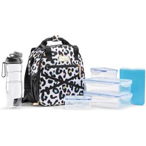imageFit amp Fresh Kate Insulated Lunch Bag with Side Pouch amp Carry Handles Complete Lunch Kit Includes Matching Tumbler 4 Containers amp Ice Pack Colorful LeopardColorful Leopard