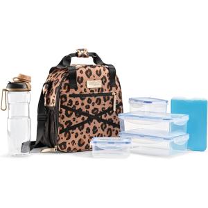 imageFit amp Fresh Kate Insulated Lunch Bag with Side Pouch amp Carry Handles Complete Lunch Kit Includes Matching Tumbler 4 Containers amp Ice Pack Colorful LeopardLeopard