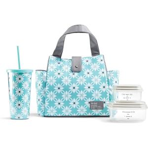 imageFit amp Fresh Lunch Bag For Women Insulated Womens Lunch Bag For Work Leakproof amp StainResistant Large Lunch Box For Women With Containers and Matching Tumbler Snap Closure Westport Bag Aqua