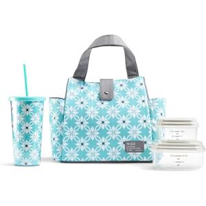 imageFit amp Fresh Lunch Bag For Women Insulated Womens Lunch Bag For Work Leakproof amp StainResistant Large Lunch Box For Women With Containers and Matching Tumbler Snap Closure Westport Bag AquaAqua Dogwood