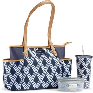 imageFit amp Fresh Navarto Adult Insulated Lunch Bag with Side Pouches amp Carry Handles Complete Lunch Kit Includes Matching Tumbler amp Container Black LargeNavy