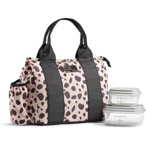 imageFit amp Fresh Sanibel Adult Insulated Lunch Bag with Side Pouch amp Carry Handles Complete Lunch Kit Includes 2 Containers Cheetah LargeCheetah