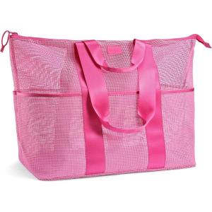imageFit amp Fresh The Shore Thing XL Marine Grade Mesh Beach Bag Extra Large Beach Tote Durable Sandproof Oversized Pool BagFlamingo Pink